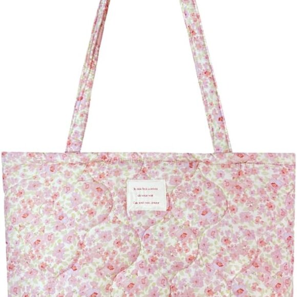 Accessories - Women Floral Quilted Tote Bag Small Zipper Purse for Work Travel School